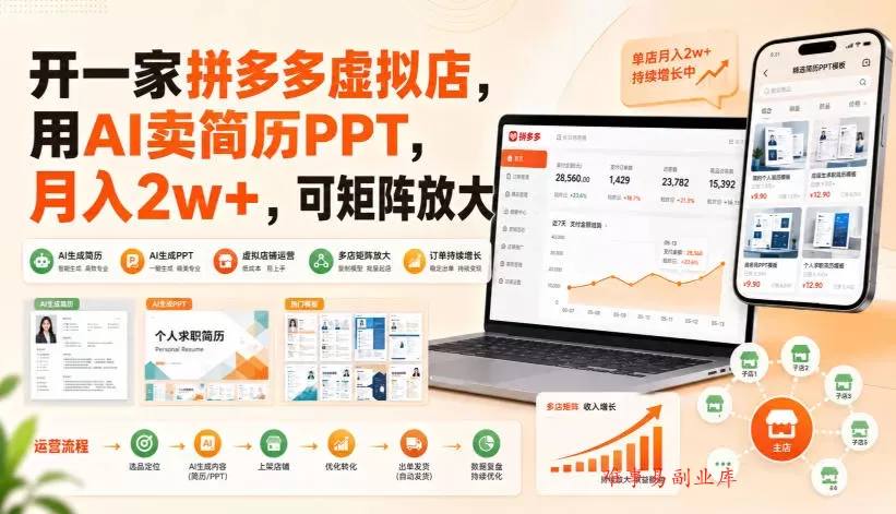 开一家拼多多虚拟店,用AI卖简历PPT,月入2w+,可矩阵放大【揭秘】 开一家拼多多虚拟店,用AI卖简历PPT,月入2w+,可矩阵放大【揭秘】
