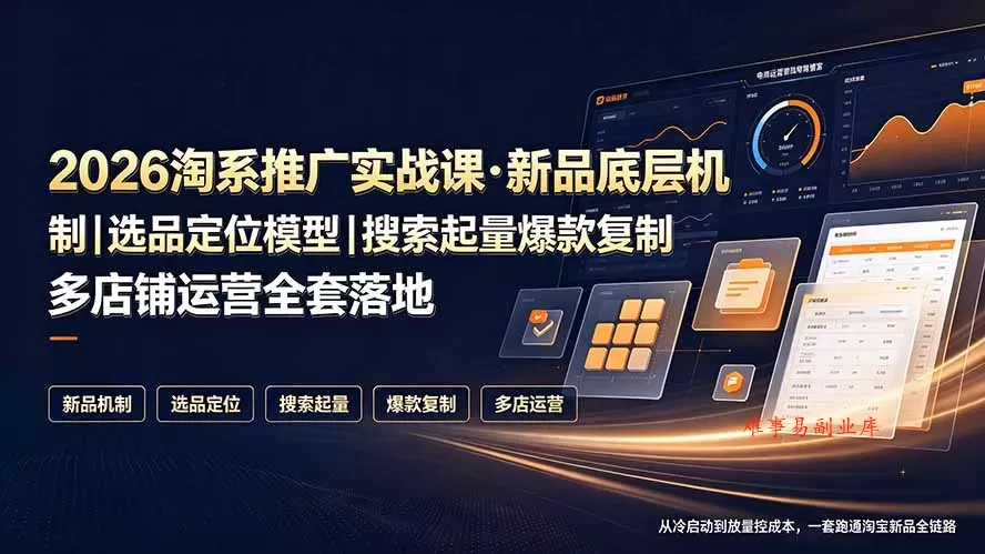 2026淘系推广实战课·新品底层机制｜选品定位模型｜搜索起量爆款复制多店铺运营全套落地教程-难事易副业库