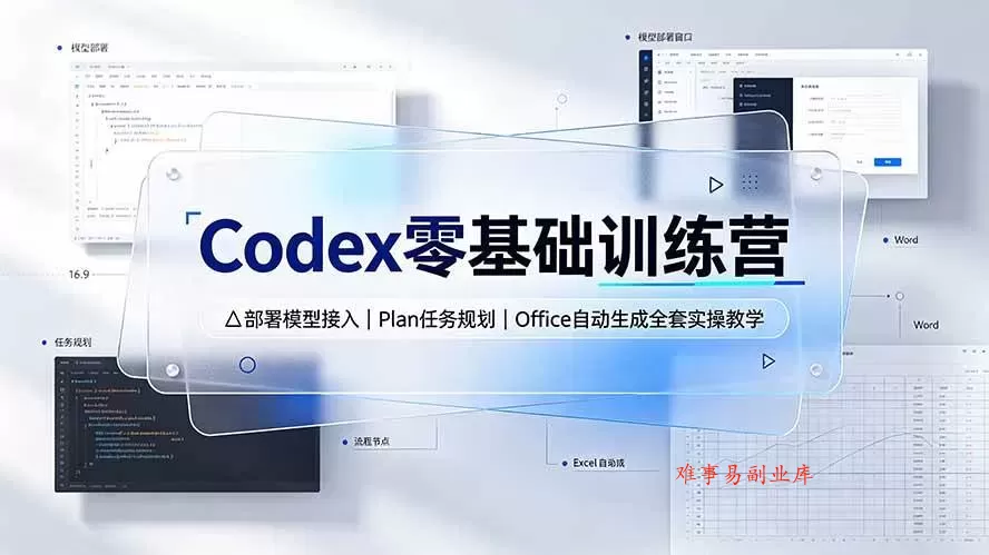 （19481期）Codex零基础训练营：部署模型接入｜Plan任务规划｜Office自动生成全套实操教学-难事易副业库