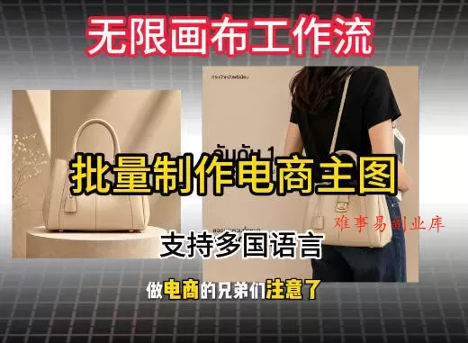 无限画布工作流搭建教程，一键电商主图批量制作，批量下载，支持多国语言-难事易副业库