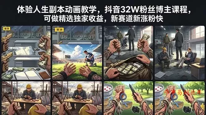 （18826期）体验人生副本动画教学， 抖音32W粉丝博主课程，可做精选独家收益，新赛道新涨粉快-难事易副业库