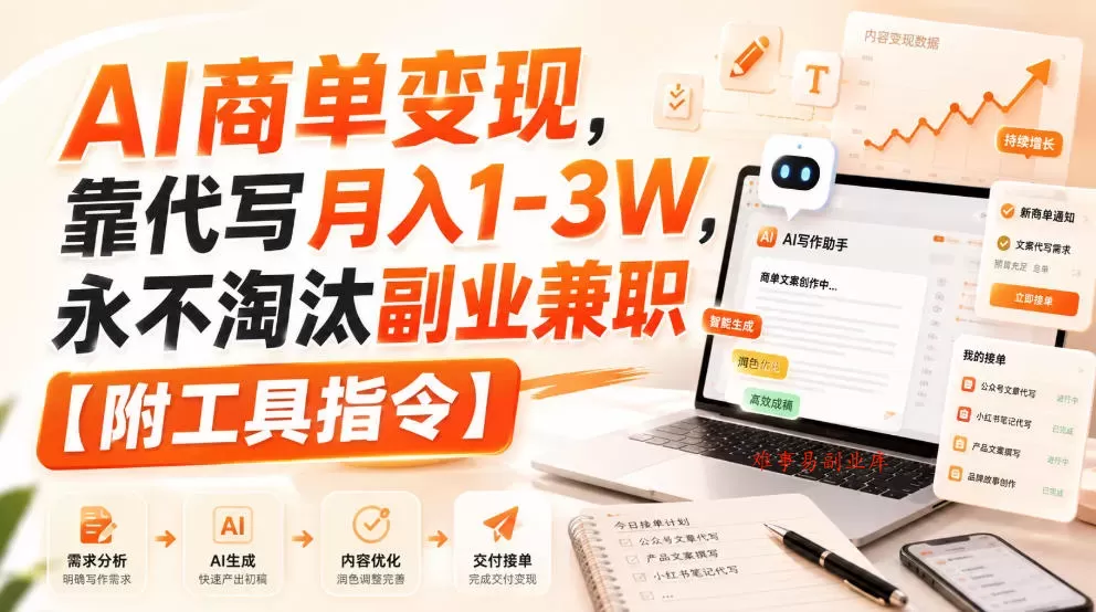 AI商单变现，靠代写月入1-3W，永不淘汰副业兼职【附工具指令】【揭秘】-难事易副业库