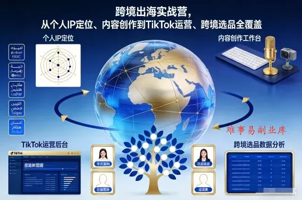 跨境出海实战营，从个人IP定位、内容创作到TikTok运营、跨境选品全覆盖-难事易副业库