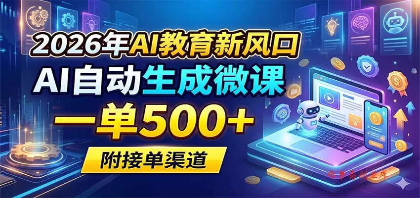 2026年AI教育新风口,AI自动生成微课,一单500+,附接单渠道 2026年AI教育新风口,AI自动生成微课,一单500+,附接单渠道