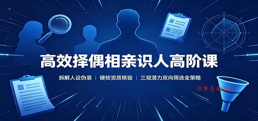 高效择偶相亲识人高阶课：拆解人设伪装，硬核资质核验，三观潜力双向筛选全策略-难事易副业库
