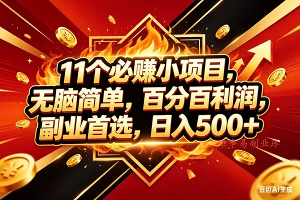 （18189期）11个必赚米小项目，百分百赚米，无脑简单，副业首选，日入500+