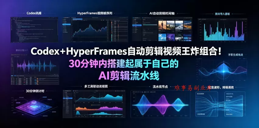 Codex+HyperFrames自动剪辑视频王炸组合!30分钟内搭建起属于自己的AI剪辑流水线(完整版实操教程手册) Codex+HyperFrames自动剪辑视频王炸组合!30分钟内搭建起属于自己的AI剪辑流水线(完整版实操教程手册)