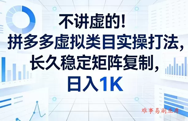 不讲虚的！拼多多虚拟类目实操打法，长久稳定矩阵复制，日入1K【揭秘】-难事易副业库