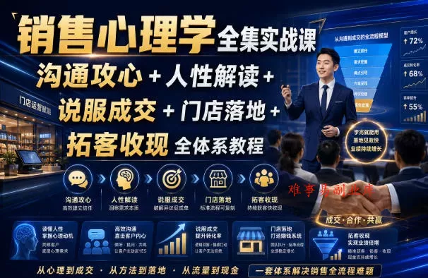 销售心理学全集实战课|沟通攻心+人性解读+说服成交+门店落地+拓客收现全体系教程 销售心理学全集实战课|沟通攻心+人性解读+说服成交+门店落地+拓客收现全体系教程