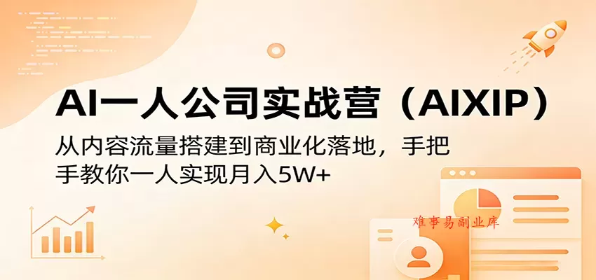 AI一人公司实战营(AIXIP)：从内容流量搭建到商业化落地，手把手教你一人实现月入5W+-难事易副业库