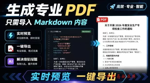 只需导入Markdown内容，实时预览一键导出专业PDF！轻松解决AI生成内容排版问题Presto-难事易副业库