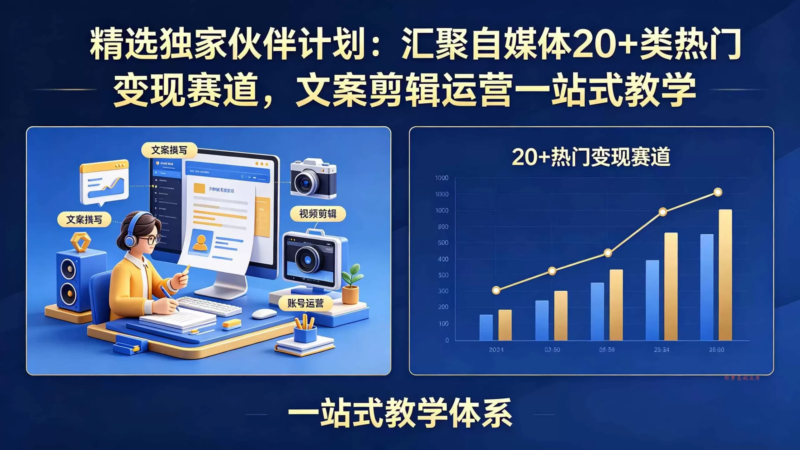 （18478期）精选独家伙伴计划：汇聚自媒体20+类热门变现赛道，文案剪辑运营一站式教学-难事易副业库