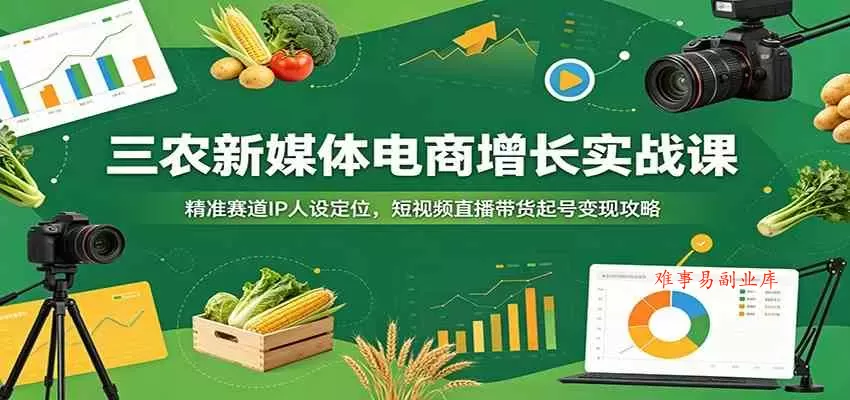 三农新媒体电商增长实战课：精准赛道IP人设定位，短视频直播带货起号变现攻略-难事易副业库