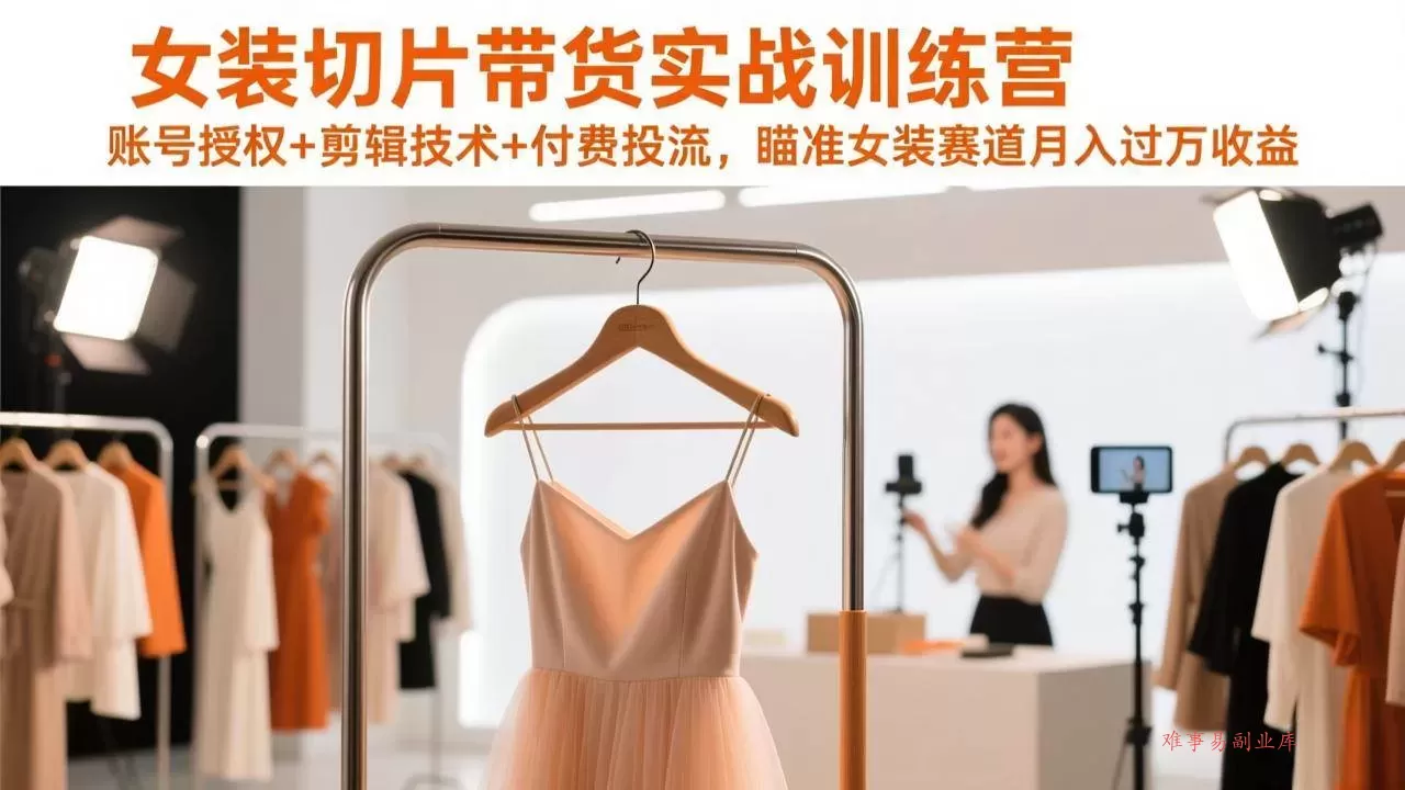 （17357期）女装切片带货实战训练营，账号授权+剪辑技术+付费投流，瞄准女装赛道月入过万收益-难事易副业库