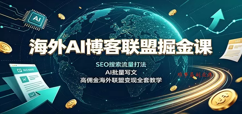 海外AI博客联盟掘金课：SEO搜索流量打法，AI批量写文，高佣金海外联盟变现全套教学-难事易副业库
