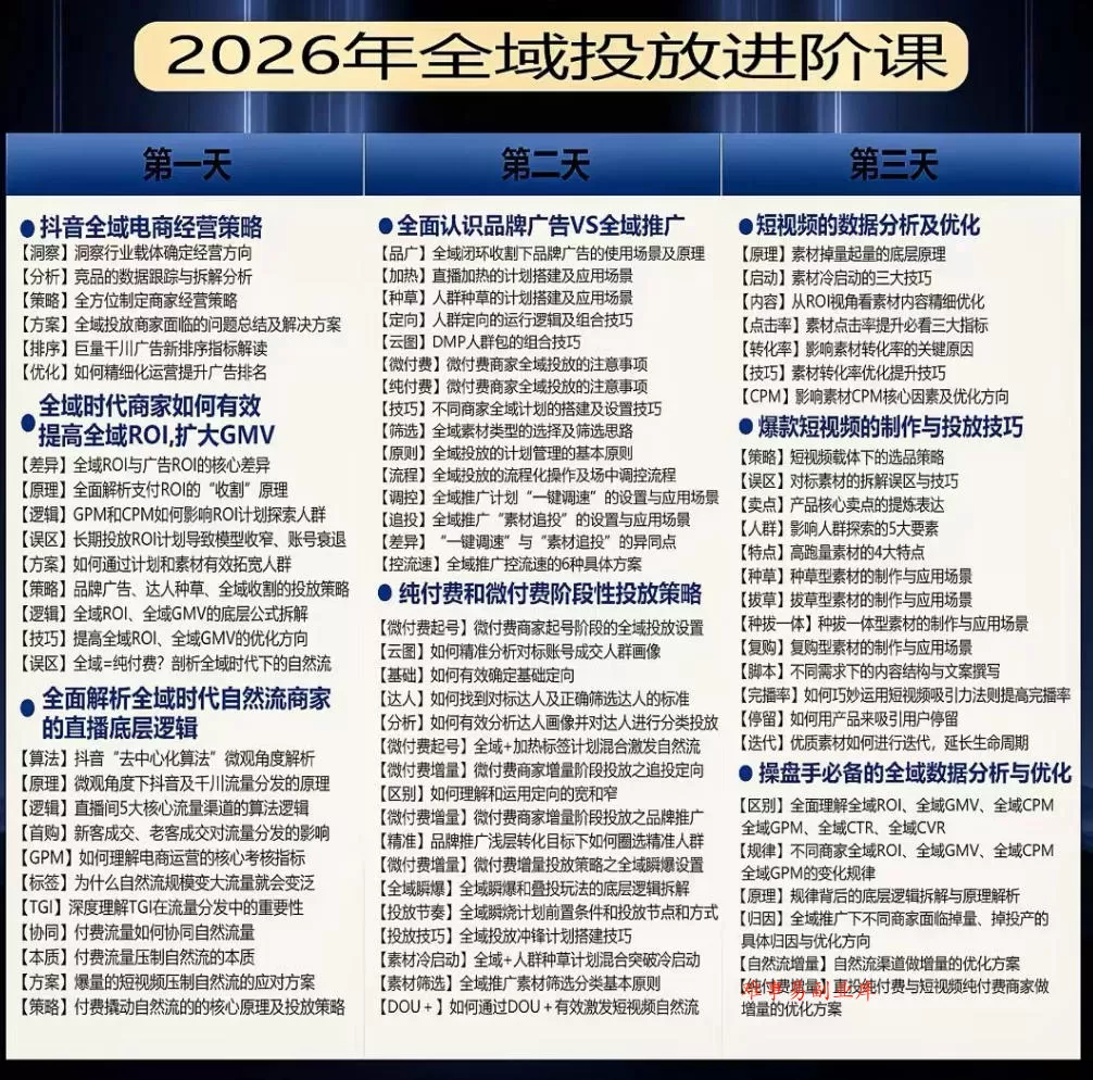 千川扫地僧2026抖音全域投放进阶课,少走弯路·快速起量·掌控增长,6月12-14号杭州线下课 千川扫地僧2026抖音全域投放进阶课,少走弯路·快速起量·掌控增长,6月12-14号杭州线下课