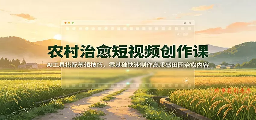 农村治愈短视频创作课：AI工具搭配剪辑技巧，零基础快速制作高质感田园治愈内容-难事易副业库