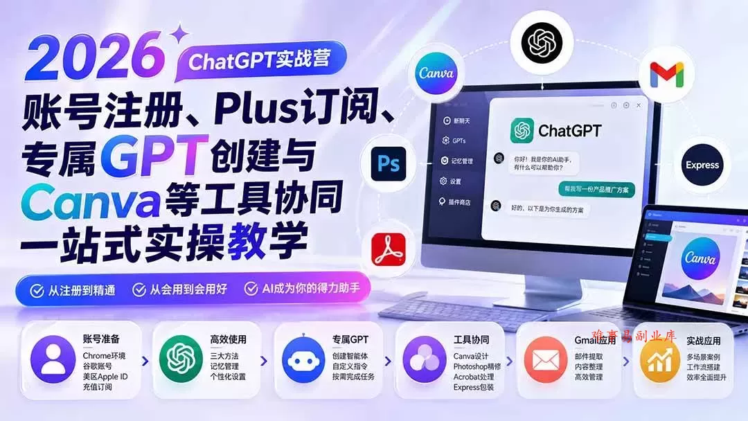 （19924期）2026 ChatGPT实战营；账号注册、Plus订阅、专属GPT创建与Canva等工具协同一站式实操教学