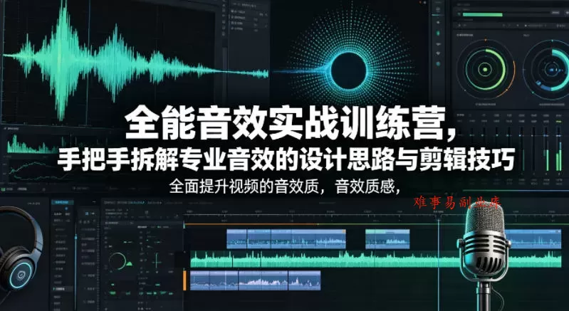 全能音效实战训练营，手把手拆解专业音效的设计思路与剪辑技巧，全面提升视频的音效质感-难事易副业库
