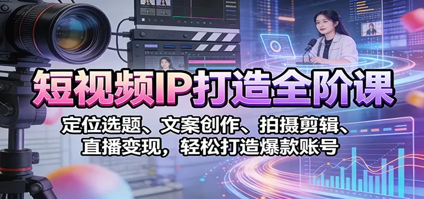 短视频IP打造全阶课：定位选题、文案创作、拍摄剪辑、直播变现，轻松打造爆款账号