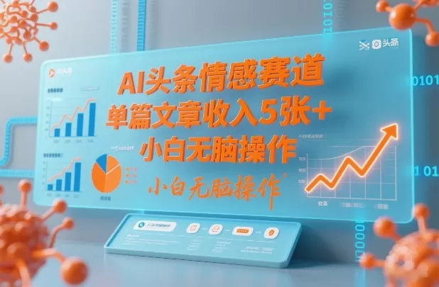 AI头条情感赛道，单篇文章收入5张+，小白无脑操作