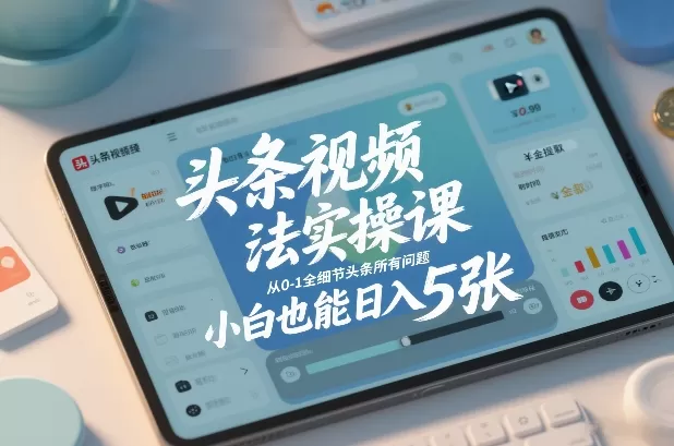 头条视频玩法实操课，从0-1全细节头条所有问题，小白也能日入5张