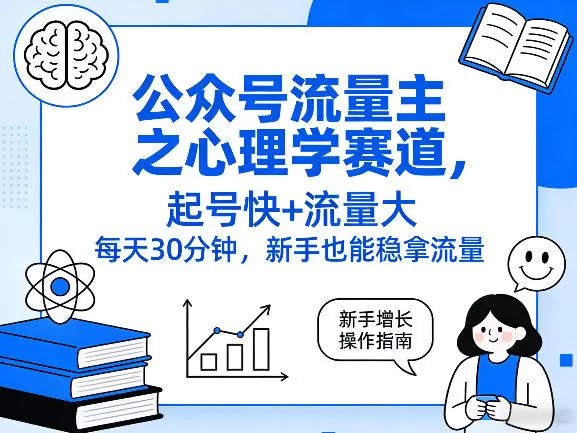 公众号流量主之心理学赛道，起号快+流量大，每天30分钟，新手也能稳拿流量！