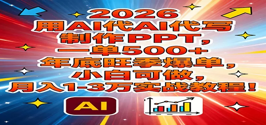 2026用AI代写制作PPT，一单500+，年底旺季爆单，小白可做，月入1-3万实战教程
