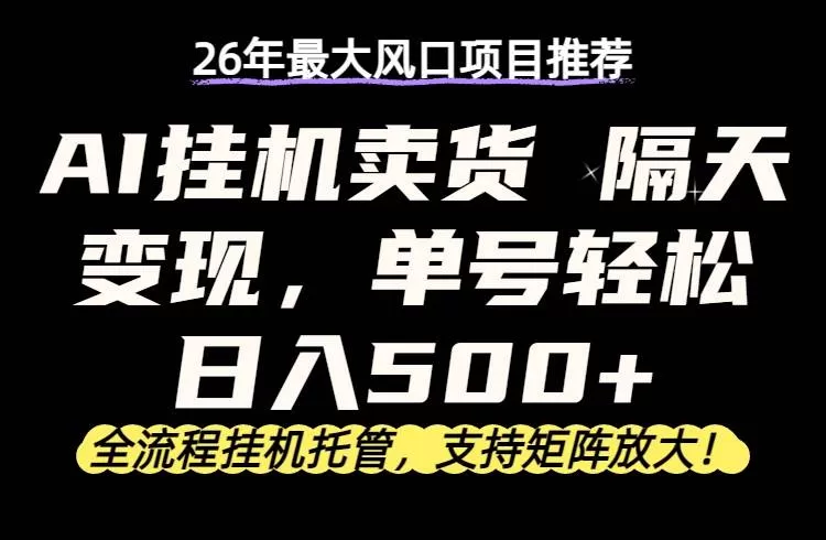 （17933期）26年最新AI挂机卖货，隔天出收益，单账号轻松日入500+