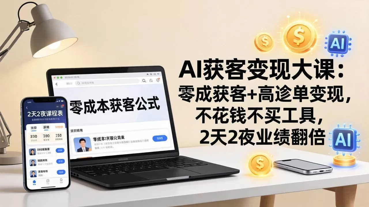 （17735期）AI获客变现大课：零成本获客+高客单变现，不花钱不买工具，2天2夜业绩翻倍