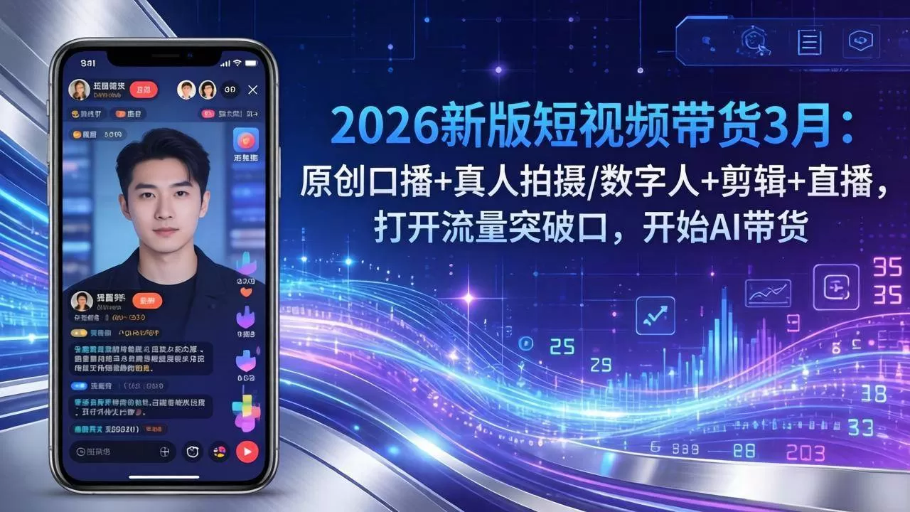 （17724期）2026新版短视频带货3月：原创口播+真人拍摄/数字人+剪辑+直播，打开流量突破口，开始AI带货