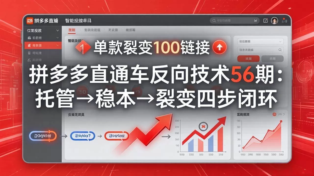 （17737期）拼多多直通车反向技术56期：托管→稳本→裂变四步闭环，单款裂变100链接抢占核心流量