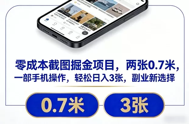 零成本截图掘金项目，两张0.7米，一部手机操作，轻松日入3张，副业新选择【揭秘】