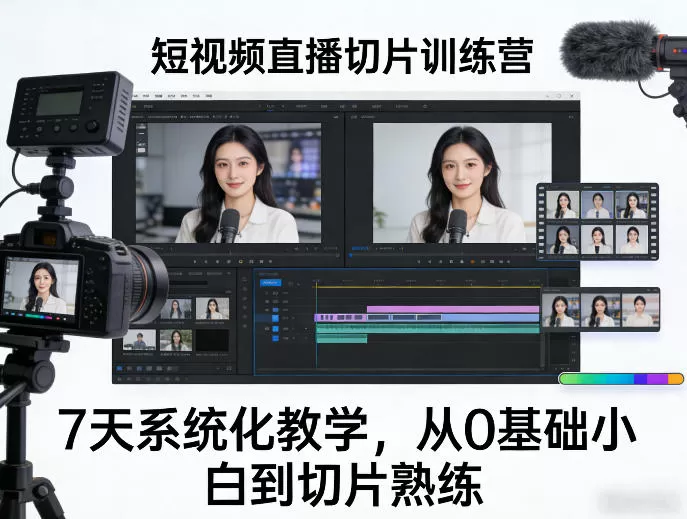 短视频直播切片训练营，7天系统化教学，从0基础小白到切片熟练