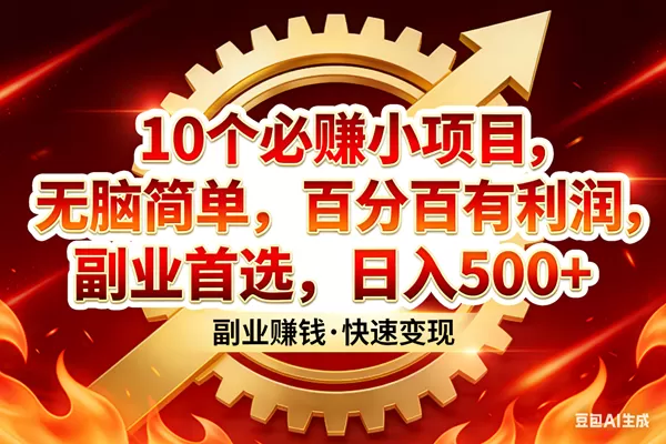 （17735期）10个必赚小项目，百分百有利润，无脑简单，副业首选，日入300+