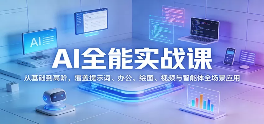 AI全能实战课：从基础到高阶，覆盖提示词、办公、绘图、视频与智能体全场景应用