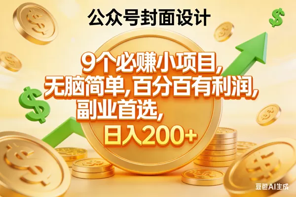 （17392期）9个必赚小项目，无脑简单，百分百有利润，副业首选，日入300+