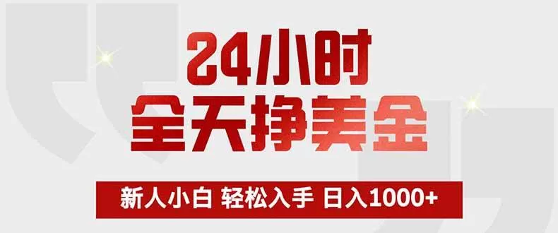 （17728期）24小时全天挣美金，新人小白轻松入手，长期稳定，日入1000+