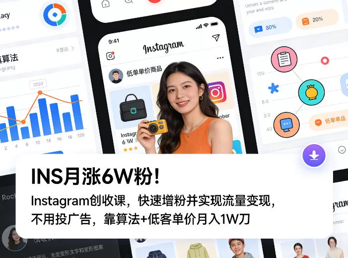 INS月涨6W粉！Instagram创收课，快速增粉并实现流量变现，不用用投广告，靠算法+低客单价月入1W刀