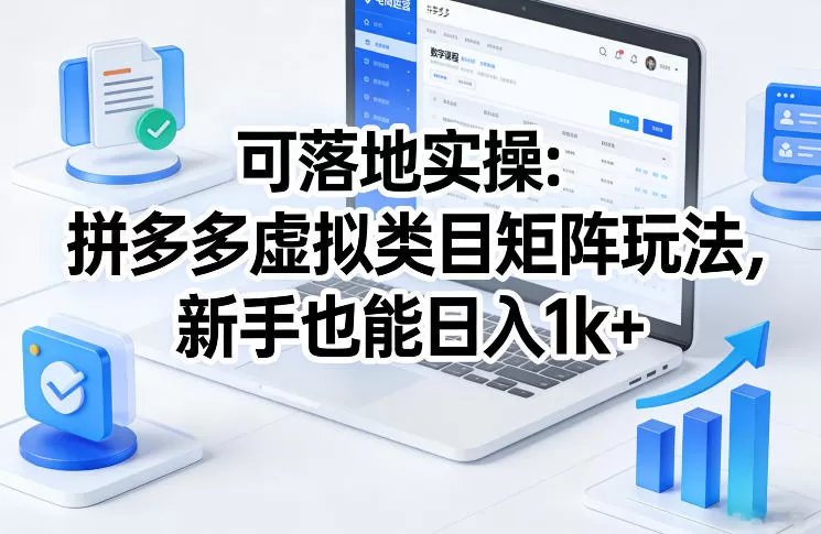 可落地实操：拼多多虚拟类目矩阵玩法，新手也能日入1k+【揭秘】