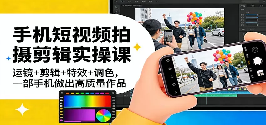 手机短视频拍摄剪辑实操课：运镜+剪辑+特效+调色，一部手机做出高质量作品