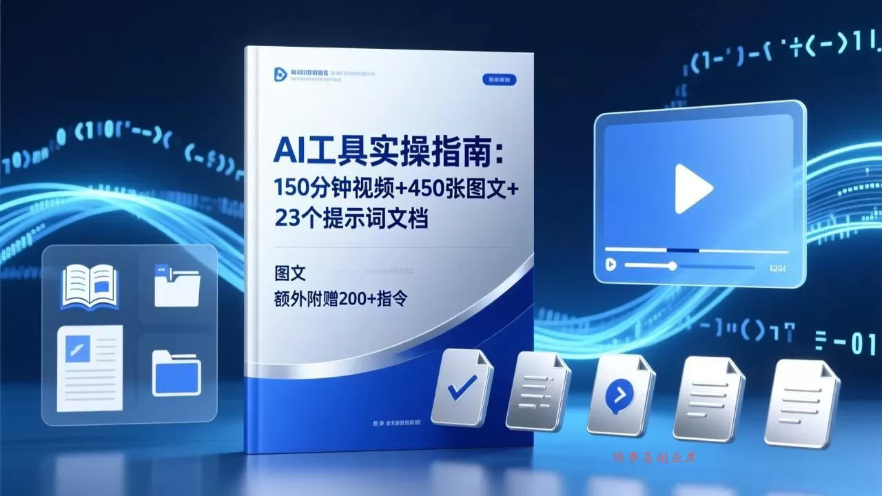 AI工具实操指南：150分钟视频+450张图文+23个提示词文档，额外附赠200+指令-难事易副业库