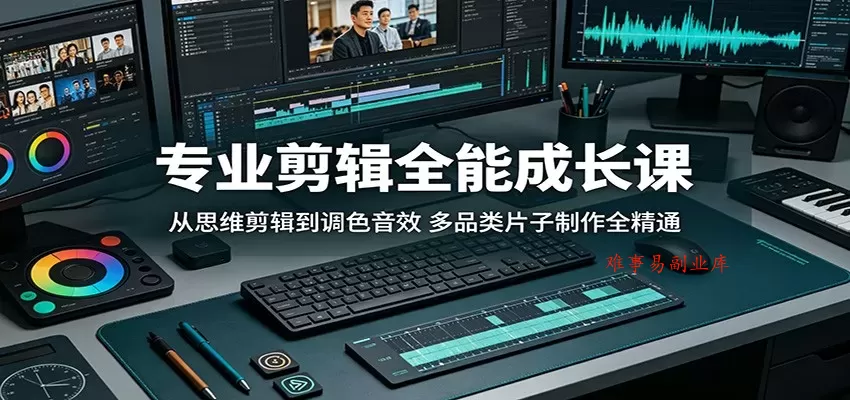 专业剪辑全能成长课：从思维剪辑到调色音效，多品类片子制作全精通-难事易副业库