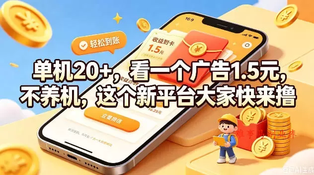 单机20+，看一个广告1.5米，不养机，这个新平台大家快来撸【揭秘】-难事易副业库