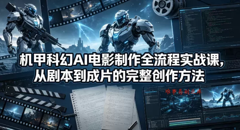 机甲科幻AI电影制作全流程实战课,从剧本到成片的完整创作方法-难事易副业库