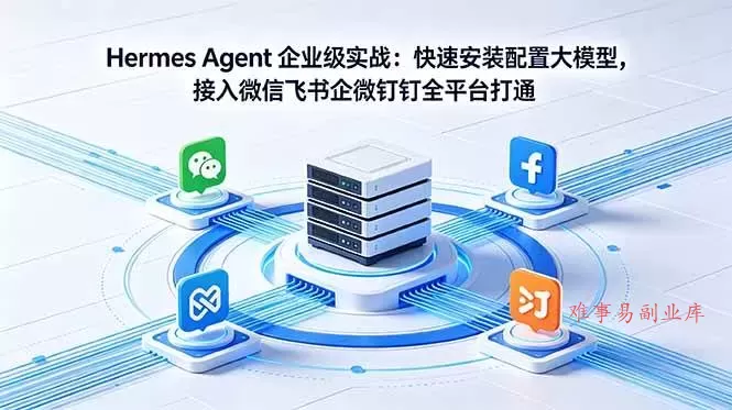 （18563期）Hermes Agent 企业级实战：快速安装配置大模型，接入微信飞书企微钉钉全平台打通-难事易副业库