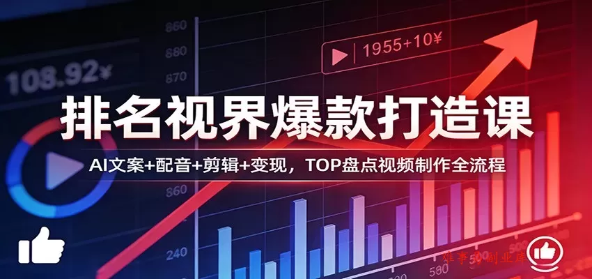 排名视界爆款打造课：AI文案+配音+剪辑+变现，TOP盘点视频制作全流程-难事易副业库