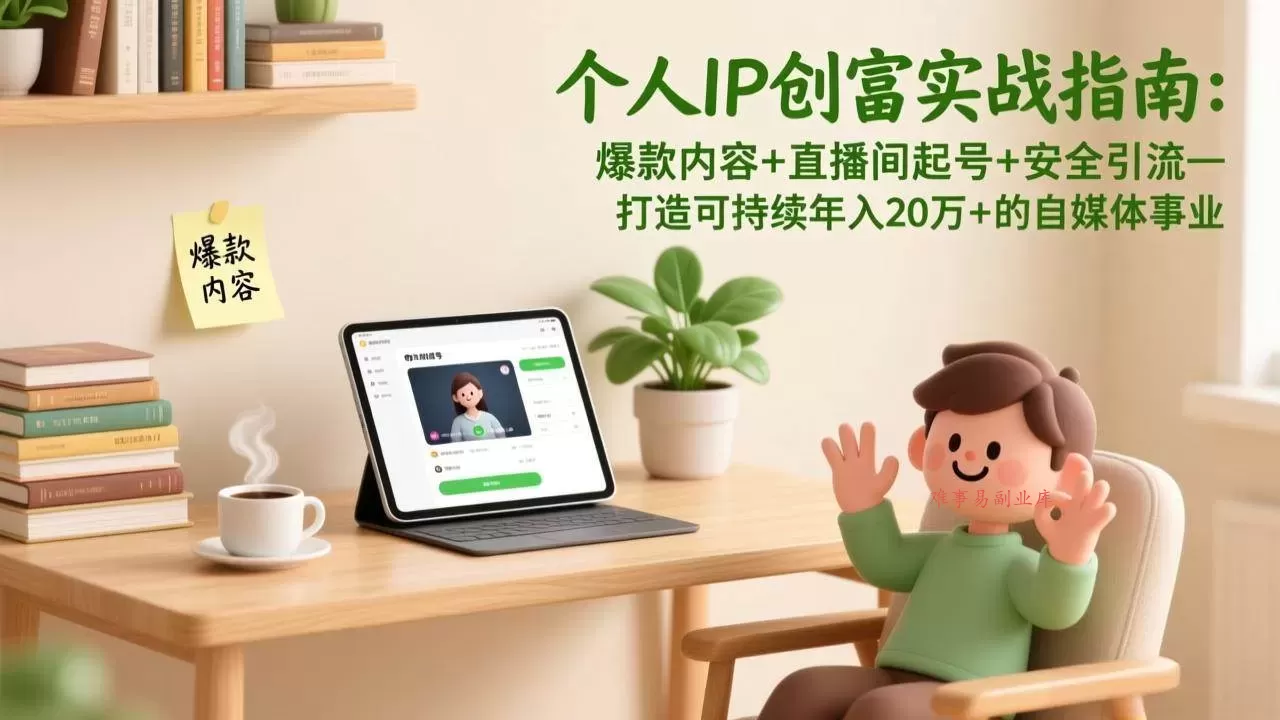 （17217期）个人IP创富实战指南：爆款内容+直播间起号+安全引流，打造可持续年入20万+的自媒体事业-难事易副业库