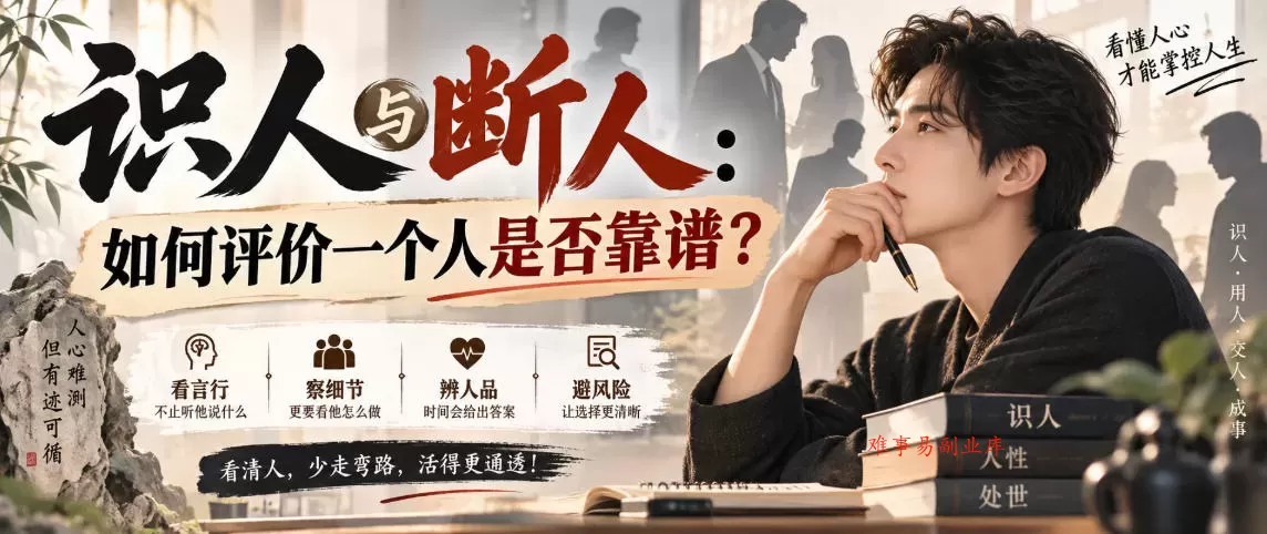 付费文章：识人与断人：如何评价一个人是否靠谱？-难事易副业库