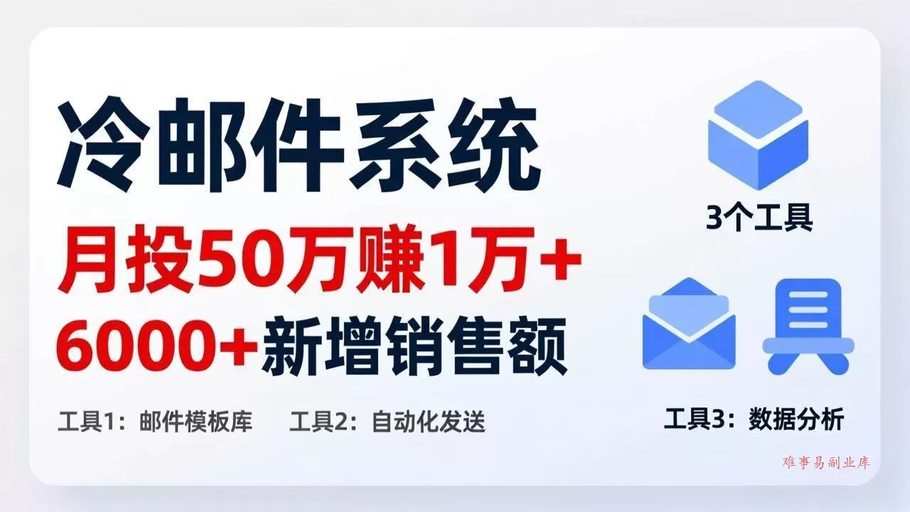 (17469期)月投 50 刀赚 1 万 +!冷邮件系统:6000 + 新增销售额,靠 3 个工具轻松搞-难事易副业库
